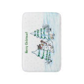 Tapis De Bain Joyeux Noël ! Snowman avec chat et chiot (Devant (Vertical))