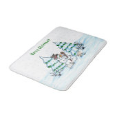 Tapis De Bain Joyeux Noël ! Snowman avec chat et chiot (Angle)