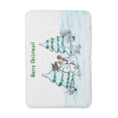 Tapis De Bain Joyeux Noël ! Snowman avec chat et chiot (Devant (Vertical))