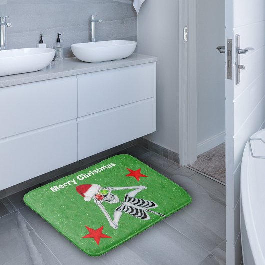 Tapis De Bain Joyeux Noël Squelette Ornament Eyes Étoiles Vert