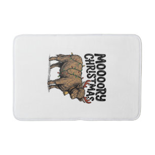 Tapis De Bain Joyeux Noël Vache Highland Gravure Vintage T
