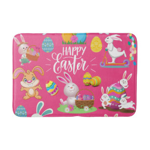 Tapis De Bain Joyeux Pâques, Amusants Souhaits De Lapin Et Color
