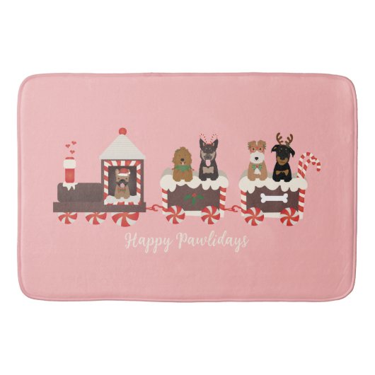 Tapis De Bain Joyeux Pawlidays Chien Noël Train de vacances (Devant)