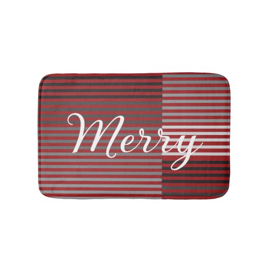 Tapis De Bain Joyeux -Rouge, Gris, Noir, Rayures Blanches (Devant)