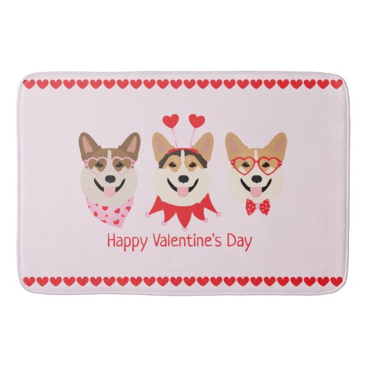 Tapis De Bain Joyeux Valentines Day Pembroke Welsh Corgi Chiens (Devant)