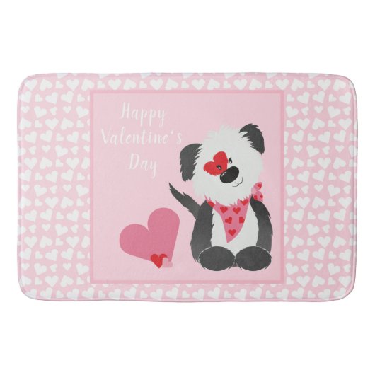 Tapis De Bain Joyeux Valentines Jour Coeurs de chiot rose (Devant)