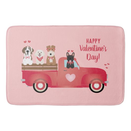 Tapis De Bain Joyeux Valentines Jour Pickup Camion Aimer Chiens (Devant)