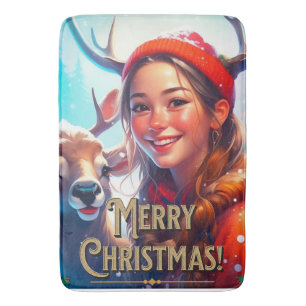 TAPIS DE BAIN JOYEZ NOËL REINDEER AVEC HEUREUSE FILLE