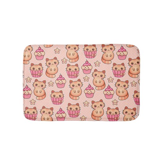 Tapis De Bain Kawaii Cute Cats and Cupcakes Motif rose (Devant)