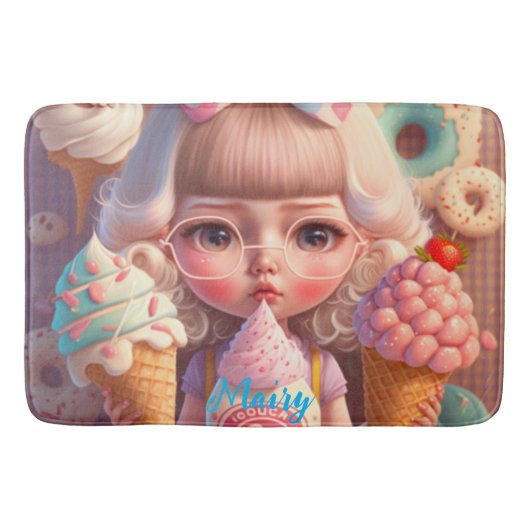 Tapis De Bain Kawaii fille mignonne avec des glaces (Devant)