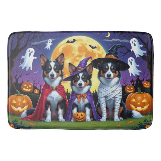 Tapis De Bain Kelpies australiennes Chiens Citrouille Halloween  (Devant)