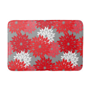 Tapis De Bain Kimono floral moderne Imprimer, Coral rouge et gri
