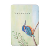Tapis De Bain Kingfisher Aquarelle Bleu Orange Oiseau (Devant (Vertical))