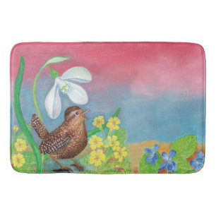 Tapis De Bain La chute de neige et l'oiseau brun convoquent le p