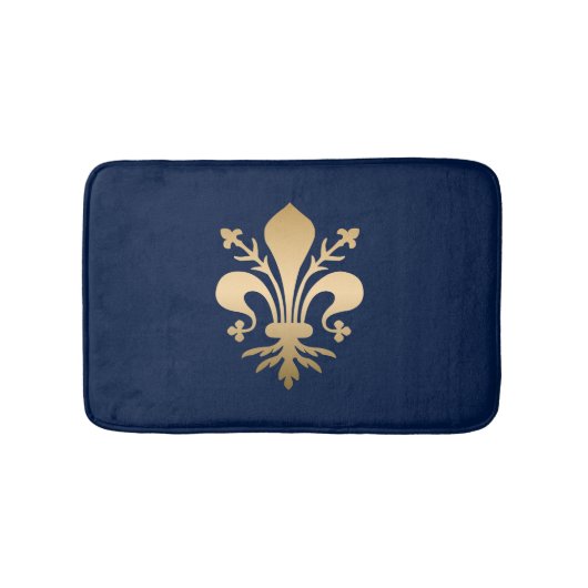Tapis De Bain La luxueuse Gold Fleur de Lis Navy (Devant)