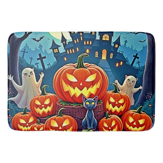 Tapis De Bain La nuit d'Halloween : Art effrayant et amusant (Devant)