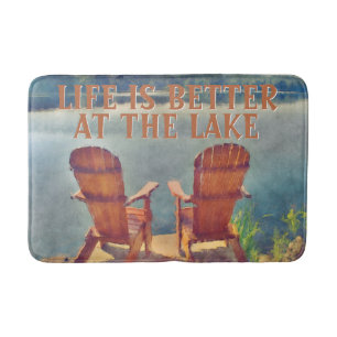 Tapis De Bain La vie est meilleure au lac Peinture aquarelle
