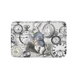 Tapis De Bain Lapin Blanc Alice au Pays des Merveilles Horloges