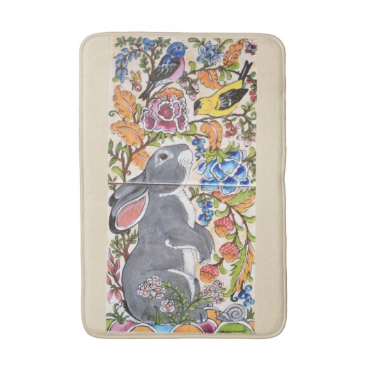 Tapis De Bain Lapin de Flore Jacobéen et Mat de Bain d'Oiseaux (Devant (Vertical))