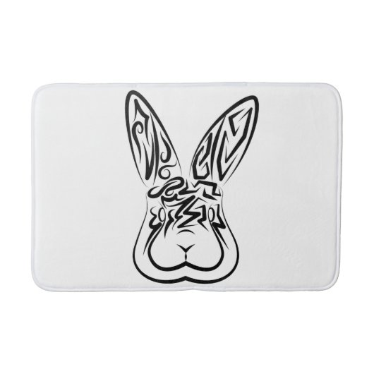 Tapis De Bain Lapin tribal noir et blanc (Devant)