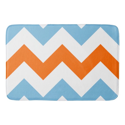 Tapis De Bain Large Motif Zigzag Orange Blanc & Bleu (Devant)