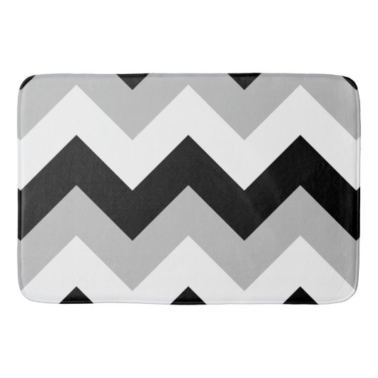Tapis De Bain Large Zigzag Motif noir gris blanc (Devant)