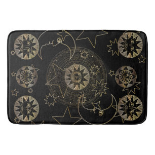 Tapis De Bain L'art de l'astronomie céleste Golden Sun Moon
