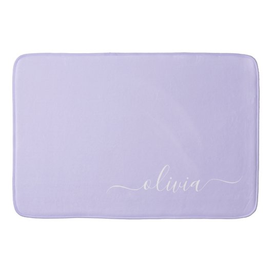 Tapis De Bain Lavande Purple Script Moderne Fille Monogramme Nom (Devant)