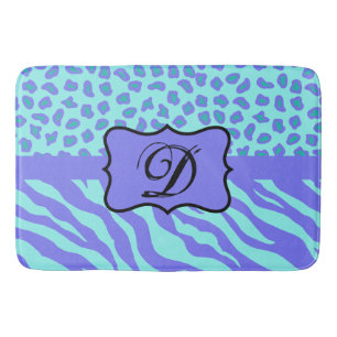 Tapis De Bain Lavande Turquoise Zèbre léopard Monogramme de peau