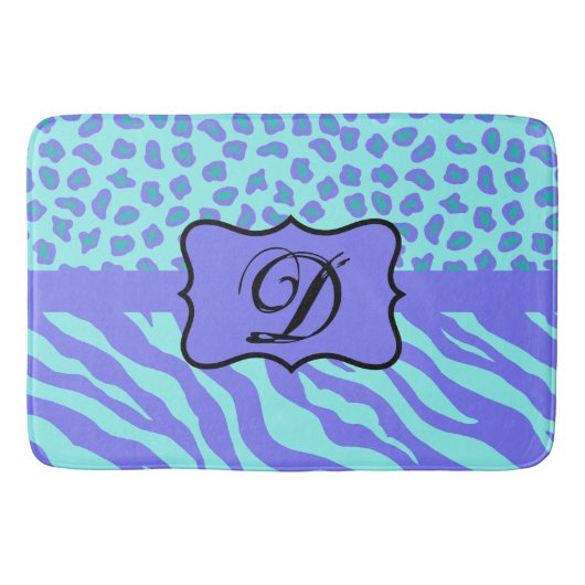 Tapis De Bain Lavande Turquoise Zèbre léopard Monogramme de peau (Devant)