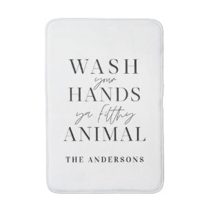 Tapis De Bain Lavez-vous les mains ya saleté animal drôle typogr