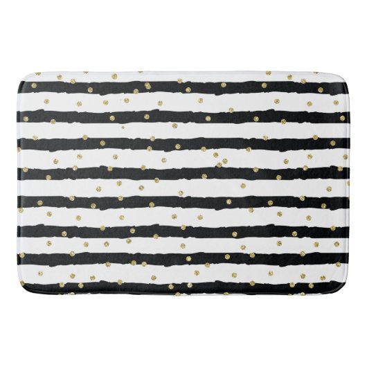 Tapis De Bain Le blanc noir barre les confettis scintillants (Devant)