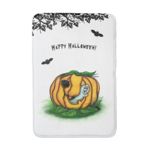 Tapis De Bain Le fantôme d'Halloween, chauve-souris, fantôme et