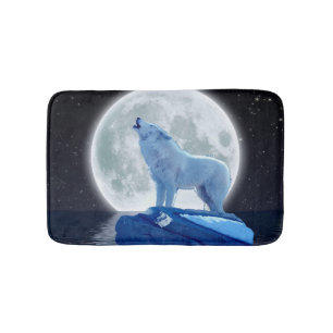 Tapis De Bain Le loup arctique hurle à une lune d'hiver