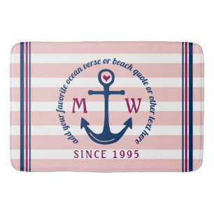 Tapis De Bain Le rose de coeur d'Ancre barre le logo nautique de