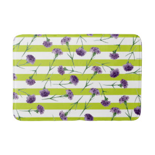 Tapis De Bain Le vert de chaux barre le motif pourpre d'oeillets