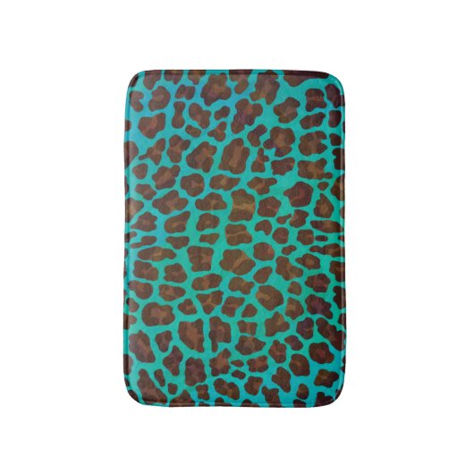 Tapis De Bain Léopard Brown et Turquoise (Devant (Vertical))