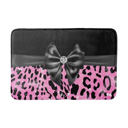 Tapis De Bain Léopard de Parties scintillant rose noir noir glam (Devant)
