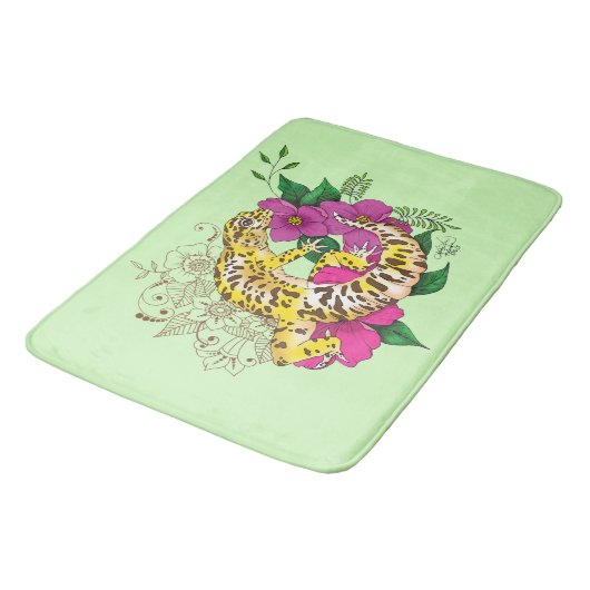 Tapis De Bain Léopard jaune Gecko Vert (Angle)