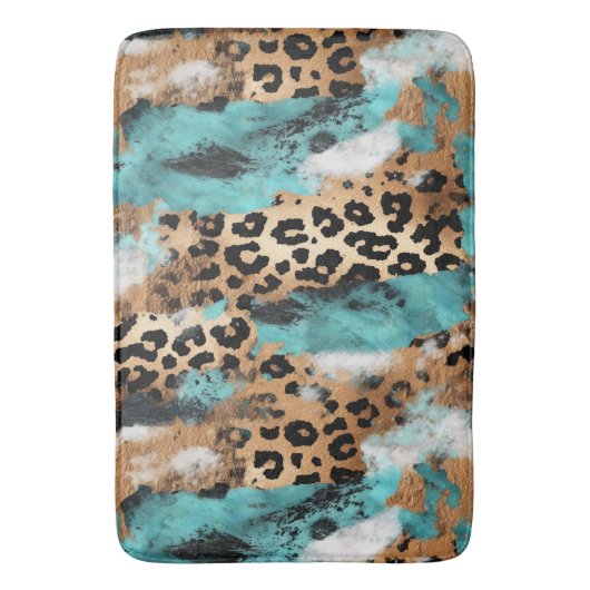 Tapis De Bain Léopard Noir Turquoise (devant Vertical)