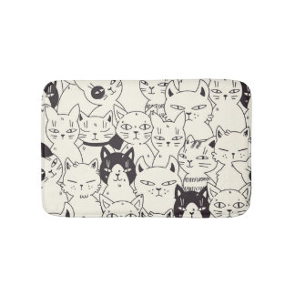 Tapis De Bain Les chats dessinés à la main gribouillent un motif