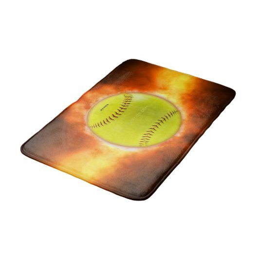 Tapis De Bain Les flammes de balle rapide de softball jaune de S (Angle)