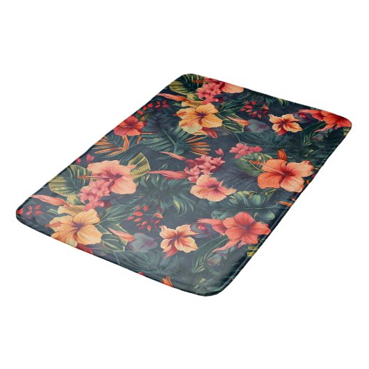Tapis De Bain Les Fleurs D'Hibiscus, Un Modèle Floral Tropical (Angle)