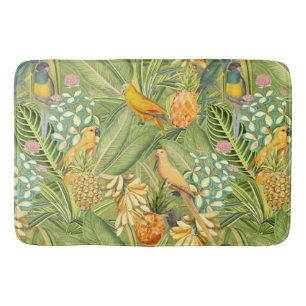 Tapis De Bain Les oiseaux Vintages tropicaux jaune du paradis de