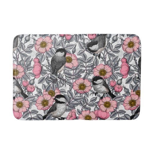 Tapis De Bain Les poulets dans la nature rose, rose et gris (Devant)