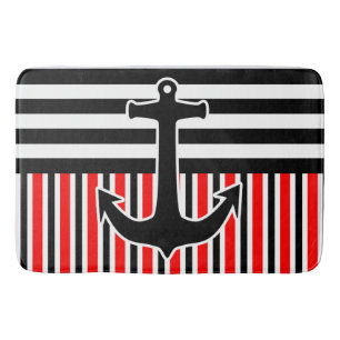 Tapis De Bain Les rayures de la BG modèlent le noir noir rouge