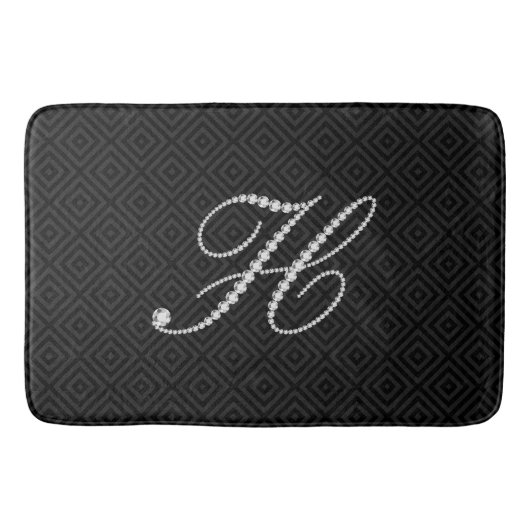 Tapis De Bain LETTRE CHAMPIONNAT NOIR ET BLANC H MONogramme (Devant)