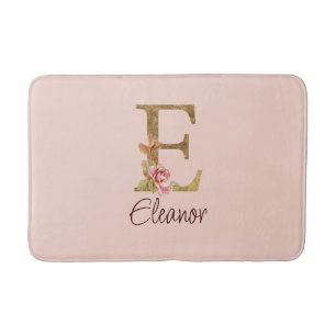 Tapis De Bain Lettre de nom personnalisée E Roses roses blush fe