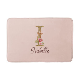Tapis De Bain Lettre de nom personnalisée I Roses roses blush fe