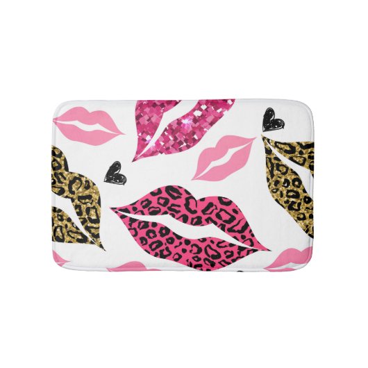 Tapis De Bain Lèvres scintillantes : Motif de mode Leopard (Devant)